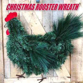 1 Adet Noel Horoz Tavuk Çelenk Yeşil Kapı Duvar Asılı Çelenk Ön Kapı Tatil Çiftlik Evi Ev Bahçe Süslemeleri