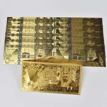 10 adet/grup Suudi Arabistan Renkli Altın Banknot 500 Riyal Kaplama Banknot altın folyo zarf Ambalaj Koleksiyonu Hediyeler