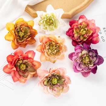 10 ADET yapay çiçekler Karalama Defteri için Sahte Dahlia Ev Odası Dekorasyon Düğün Gelin Noel Dıy Bir Kap Şeker kutusu İpek Lotus