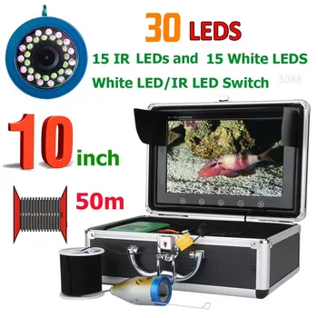 10 İnç 50M 1000TVL Balık Bulucu Sualtı Balıkçılık Kamera 15 adet Beyaz Led + 15 adet Kızılötesi Lamba Buz / Deniz / Nehir Balıkçılık