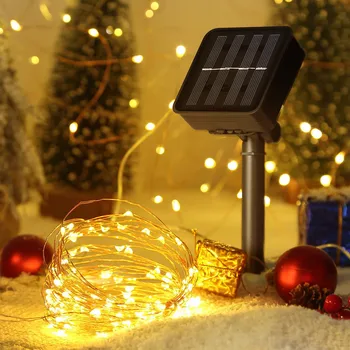 100/200 LED Güneş Lambası Su Geçirmez Bakır Tel Dize Peri İşıklar Noel Partisi Garland Güneş Enerjisi Lambası Açık Bahçe için