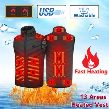 13 Alanları ısıtmalı yelek USB kış açık avcılık erkek yelek termal giyim kış ısıtma ceket çift kontrol kolsuz M-6XL