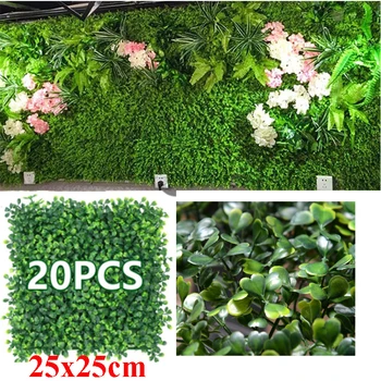 20/10 adet 25x25cm Yapay Bitkiler Çim Duvar Zemin için Milan Çiçekler Düğün Şimşir Çit Panelleri bahçe Duvar Dekorasyonu