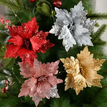 20/25cm Büyük Sequins Noel Çiçek Glitter Atatürk Çiçeği yapay çiçekler Noel Ağacı Süsler Noel Yeni Yıl Dekor 1/2 adet