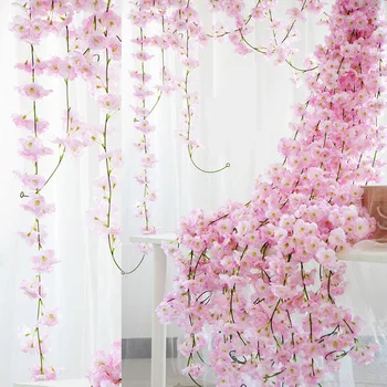 230cm Kiraz Çiçekleri Çiçek Sarmaşıklar Yapay Sakura Çiçekler Garland Rattan Düğün Kemer Parti Ev duvar asılı dekorlar Sarmaşık