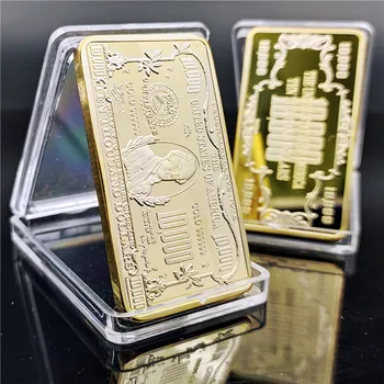 24 K ABD 10000 Dolar hatıra parası Başkanlık Kare Altın Kaplama Külçe Altın Bar altın madalyonlar Koleksiyonu Altın Kaplama Bar