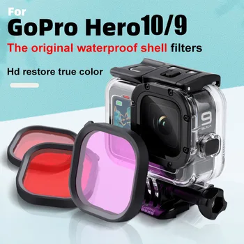 3-Pack Filtreler Kiti Eflatun Şnorkel Lens Kırmızı Renk Filtresi GoPro HERO9 10 11 Siyah Süper Takım Elbise orijinal Konut Case Aksesuarları