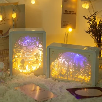 3D Kağıt oyma gece ışıkları el yapımı çift gölge atmosfer lamba oyma gece lambası çocuk kız doğum günü hediyesi