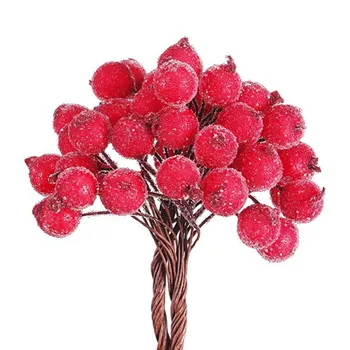 40 adet Dekoratif Mini Noel Buzlu Yapay Berry Canlı Kırmızı Holly Berry Holly Meyveleri Yeni Güzel Ev Garland 2020 YENİ