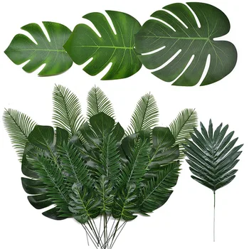 5-12 Adet Yeşil / Altın Tropikal palmiye yaprakları Monstera Yapay İpek Kaplumbağa Yaprakları Ev Hawaiian Luau Düğün Parti Dekor Sahte Bitki