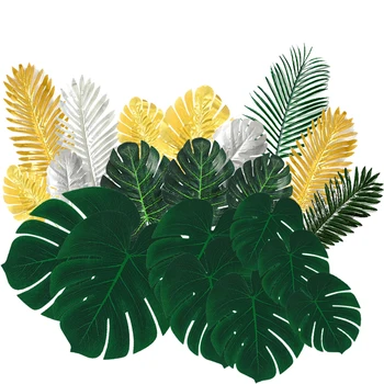 5 adet Sahte Monstera Bitki Tropikal Palmiye Yaprakları Hawaiian Orman Parti Düğün Doğum Günü Dekorasyon Ev Masa Dekorasyon Sahte Bitki
