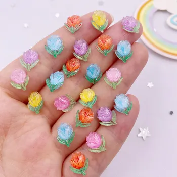 50 adet Glitter Reçine Renkli Mini Sevimli Şeker Bir Çiçek Tasarım Tırnak Flatback Gül Rhinestone Aplike DIY Karalama Defteri Süs El Sanatları