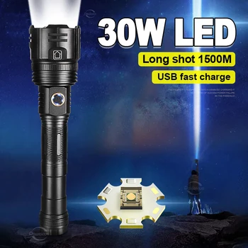 5000LM 30W LED En Güçlü Taktik El Feneri 18650 Şarj Edilebilir Yüksek Güç Uzun Atış meşale ışık Su Geçirmez El Lambası