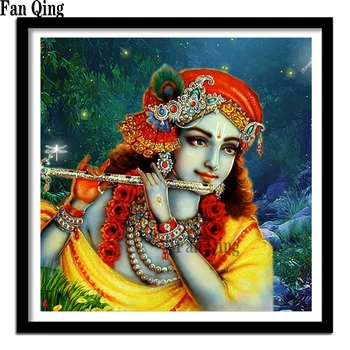 5D DIY Krishna Nada oynayan flüt, güzel Hinduizm Elmas Boyama Tam Kare / Yuvarlak Matkap Elmas Nakış Ev Dekor