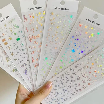 6 adet Kore Sıcak Gümüş Müzikal Yıldız Süsleme Degrade Lazer Sticker Dıy ıdol Kartı Malzemesi Scrapbooking Dekoratif Çıkartmalar