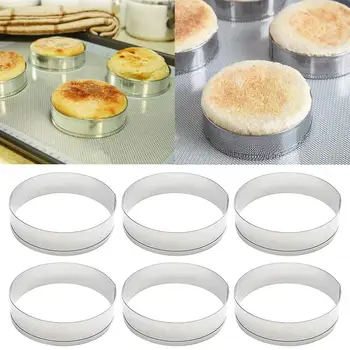 6 Adet Paslanmaz Çelik Kek Muffin Crumpet Ekmek Yüzükler Ekmek Pişirme Kalıp Araçları Çerezler kek Kalıp Mutfak aracı