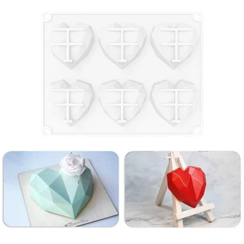 6 Kavite 3D Elmas Aşk Kalp Şekli Kalıp Silikon Çikolatalı kurabiye Muffin Pişirme Aracı Sünger Mousse Tatlı Kek Dekorasyon