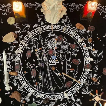 74 * 60CM Odin Nimet Ritüeller Tarot Masa Örtüsü Kehanet Tarot Kartı Pedi Sarkaç Sihirli Runes Tarot Sunak Masa Örtüsü