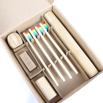 8 Adet 1 hediye paketi Yetişkin Kullanımı Bambu Diş Fırçası Biyobozunur Bambu Kömür Diş İpi Kişisel Bakım İçin