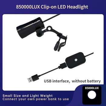 85000Lux Parlak Clip-on LED Diş Loupes Far Cerrahi Far Şarj Edilebilir Pil Olmadan USB Arayüzü (JU-M08Plus)