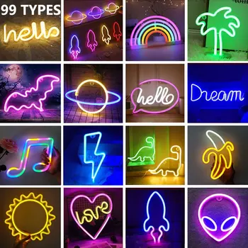 99 Stilleri LED Neon ışık Muz Hello Duvar Sanatı Işareti yatak odası dekoru Gökkuşağı Asılı Gece Lambası Ev Partisi noel dekoru Noel Hediyesi