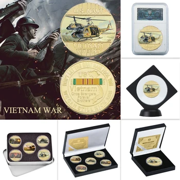ABD Vietnam Savaşı Askeri Altın Kaplama Hatıra paraları Koleksiyon Orijinal Ordu Paraları Seti Madalya Hediye Erkekler için Koleksiyonu