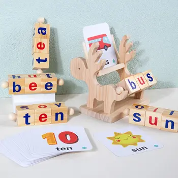 Ahşap Okuma Blokları Dönen Mektup Bulmacalar Çocuklar İçin Kısa Sesli Çubuklar Yazım Oyunları Montessori İplik Alfabe Yazım Oyuncak