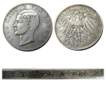 Almanya Bavyera sikke 5 mark gümüş 1907D Otto Gümüş Kaplama Kopya Paraları