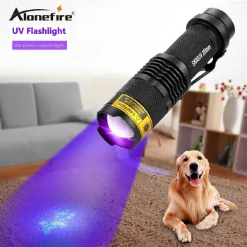 ALONEFİRE SK68uv 395nm Zoom Mini Led UV El Feneri Ultra Violet Kedi Köpek Hayvan Pet İdrar para Algılama İşık Lambası AA Pil