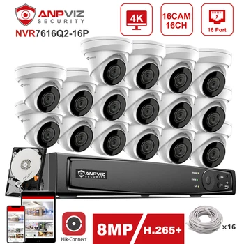Anpviz 16CH NVR 4 K 8MP POE IP Kamera Tak&Çalıştır Özelleştirilmiş Sistemi Hikvision OEM CCTV Açık Güvenlik Gözetim Kiti H. 265+