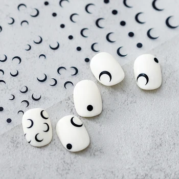 Ay Yıldız Polka Dot Sticker 3D Nail Art Etiketler İngilizce Sanat İmza Kelebek Tırnak Kaydırıcılar Çıkartmaları Beyaz Siyah Folyo Dekor