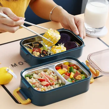 Ayrı Taşınabilir yemek kabı Çocuklar İçin Okul Mikrodalga Plastik Bento Kutusu Hareketli Bölmeli Salata Meyve Gıda Konteyner Kutusu