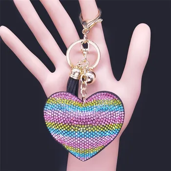 Aşk Kalp Kristal Çanta Aksesuarları Püskül Anahtarlık Kadın Mixcolor Gül Altın Renk Anahtarlıklar Takı llaveros para mujer KXS01