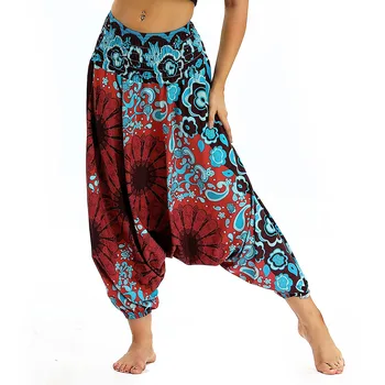 Bayan Harem Baggy Yoga Pantolon, Yüksek Bel Rahat Çingene plaj pantolonları Baggy Hippi Boho Aladdin Pantolon
