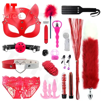 BDSM Kölelik Seti tilki Kuyruğu Metal Anal Plug Seks Iç Çamaşırı Cosplay Deri Maske Kırbaç Yaka Gag Vibratörler Seks kadınlar için oyuncaklar Çiftler