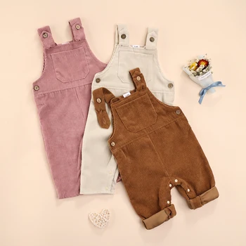Bebek Bebek Kadife Askı Pantolon Tulum Düz Renk Kolsuz Romper Tulum Cep Önlüğü Pantolon Yürümeye Başlayan Kız Elbise