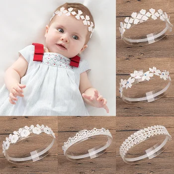Bebek Beyaz Dantel Bantlar Bebek Çocuk yapay elmas taç Çiçek Prenses Headwraps Yürümeye Başlayan Kızlar saç aksesuarları Fotoğraf