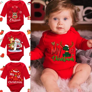 Benim 1st Noel Bebek Noel Giysileri Yenidoğan Bebek Santa Noel Pamuk Romper Sevimli Erkek Kız Yeni Yıl Noel kış giyim