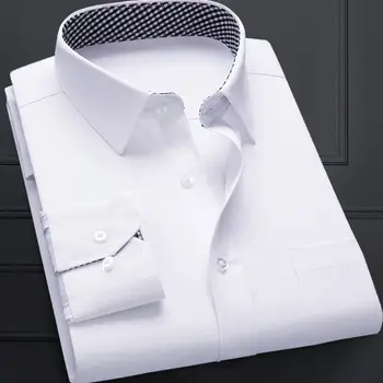 Beyaz Erkek Gömlek Uzun Kollu Düz Renk Slim Fit İş Elbise Gömlek Kısa Kollu Olmayan Demir Kırışıklık Karşıtı Üst Büyük Boy Gömlek