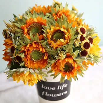 Buket Canlı Yapay Ayçiçeği Kadınlar Düğün Parti Dekorasyon ipek çiçekler Festivali ev sanat dekoru DIY Sahte Çiçekler