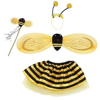 Cadılar Bayramı için hazırlanıyor-4 Adet Bumble Bee Bal Kız Çocuklar Peri Cadılar Bayramı süslü elbise Up Parti Kostüm