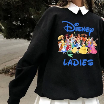 Disney Prenses Komik Hoodie Y2k Moda Uzun Kollu Karikatür Kazak Harajuku Kış Ulzzang Kadın Siyah Hoodies Giysi