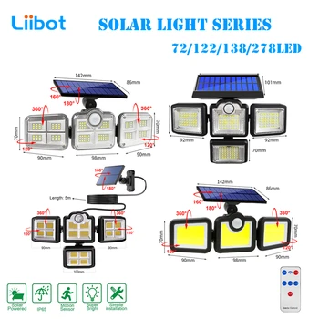 Dış mekan güneş enerjili lamba 122/278 LED Güneş LED ışıkları Sensörü İle IP65 Su Geçirmez Ayarlanabilir 4 Kafaları Güneş Lambaları Bahçe İçin Açık