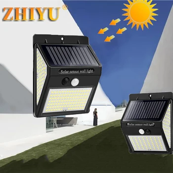 Dış mekan güneş enerjili lamba 144 / 228LED 3 Tarafı Aydınlatma Su Geçirmez Bahçe Avlu Enerji Tasarrufu İnsan Vücudu İndüksiyon Dış duvar Lambası