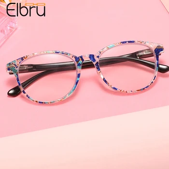 Elbru Moda yuvarlak Baskılı Okuma Gözlükleri Kadın erkek Anti mavi ışık büyüteç Diyoptri presbiyopik okuma gözlüğü + 1.0 ~ 4.0