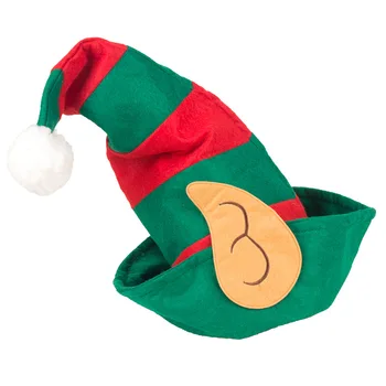 Elf Santa Şapka Palyaço Şapka Kulaklar Kırmızı ve Yeşil Çizgili Şapka Noel Partisi Süslemeleri Tatil Parti Şapkalar Cosplay Yetişkin için