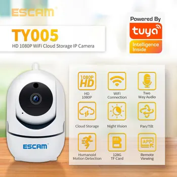 ESCAM TY005 2MP 1080P Desteği Tuya Kablosuz İnterkom PTZ IP Kamera AI İnsansı Hareket Algılama Otomatik İzleme CCTV Monitör