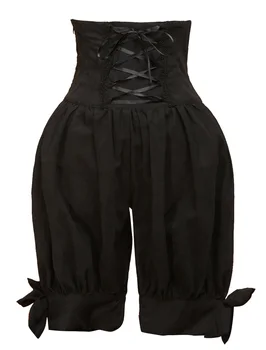 Gotik Siyah Steampunk Kabak Bloomers Pamuk Lolita Şort Dantel Up Büzgü Yaylar Lolita Pantolon