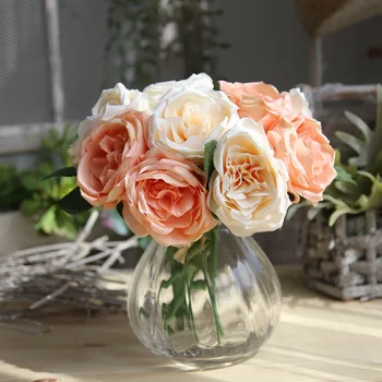 Gül Şakayık Sahte ipek çiçek Küçük Buket Çiçek Ev Partisi Bahar Düğün DIY Dekorasyon Yapay El Tutan Çiçekler