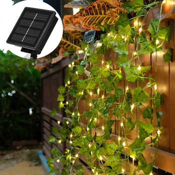 Güneş asma dize ışıkları açık su geçirmez sarmaşık ışıkları LED yapay Rattan yeşil bitki dekorasyon akçaağaç yaprağı Garland lamba